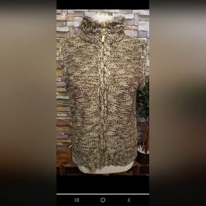 New Large Charter Club Sweater Zip Vest Faux Fur